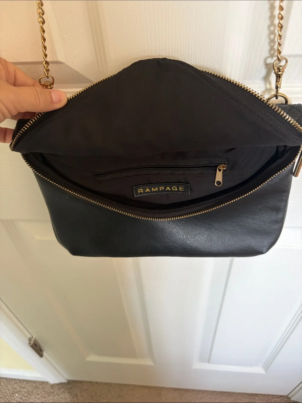 Rampage Black Quilted Flap Crossbody with Gold Chain Strap
